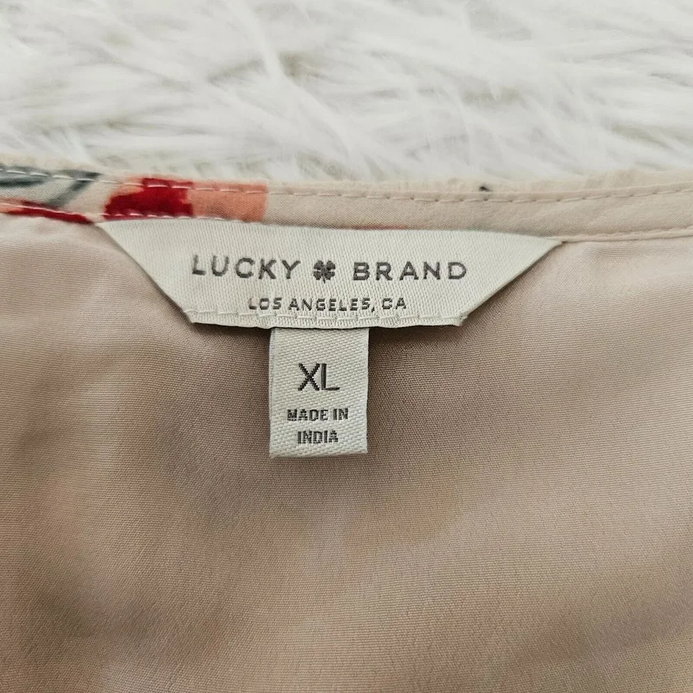 Lucky Brand Women's Floral Crinkle Flutter Sleeve Romantic Babydoll Blouse Sz XL - Picture 6 of 10
